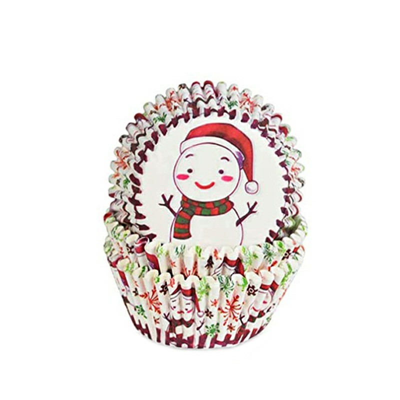 100 pcs Christmas Mini Cupcake Liners Colorful Paper Ideal for Holidays and Parties - Snowman