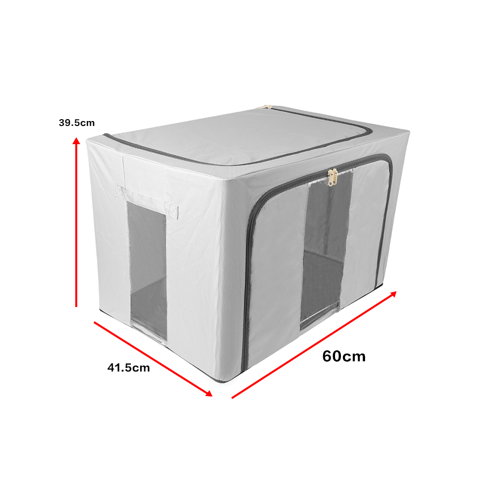 100L Folding Storage Box Thick Fabric Steel Frame Wardrobe Organizer - Grey
