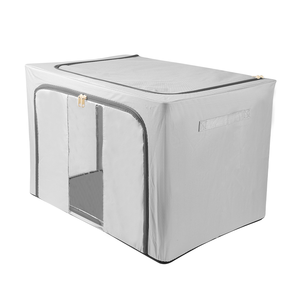 100L Folding Storage Box Thick Fabric Steel Frame Wardrobe Organizer - Grey