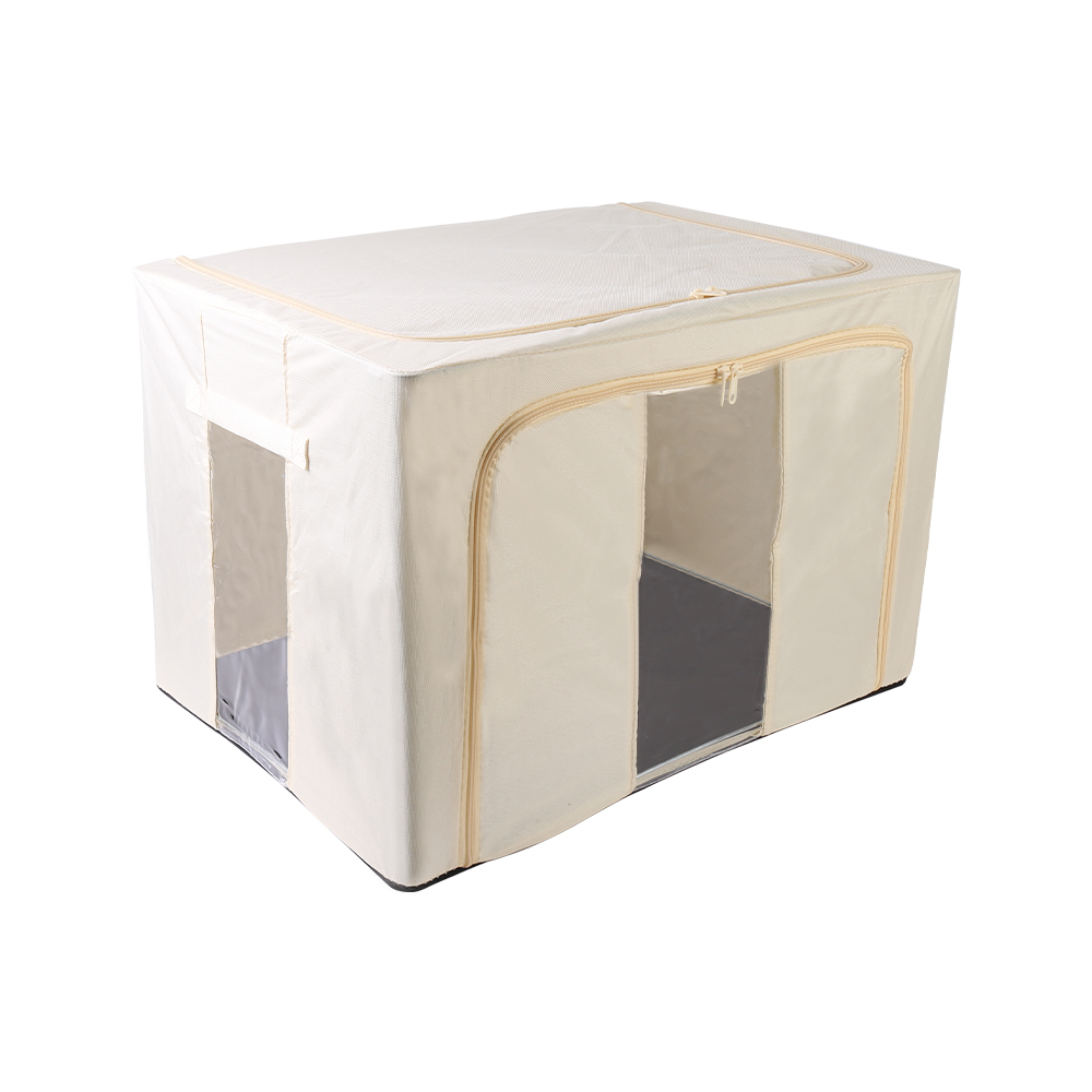 100L Folding Storage Box Thick Fabric Steel Frame Wardrobe Organizer - Khaki
