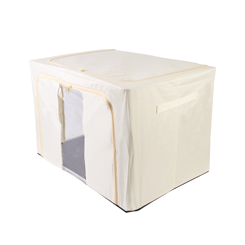 100L Folding Storage Box Thick Fabric Steel Frame Wardrobe Organizer - Khaki