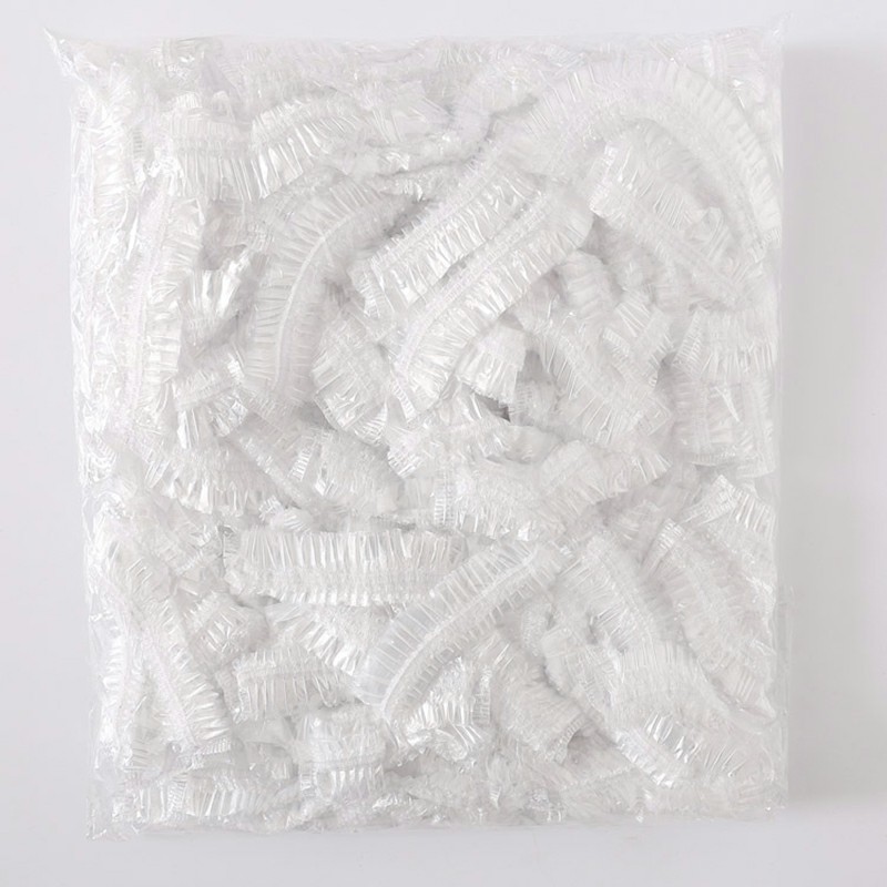 100PCS Elastic Clear Bathing Hair Care Protector Hat Disposable Shower Cap - Transparent