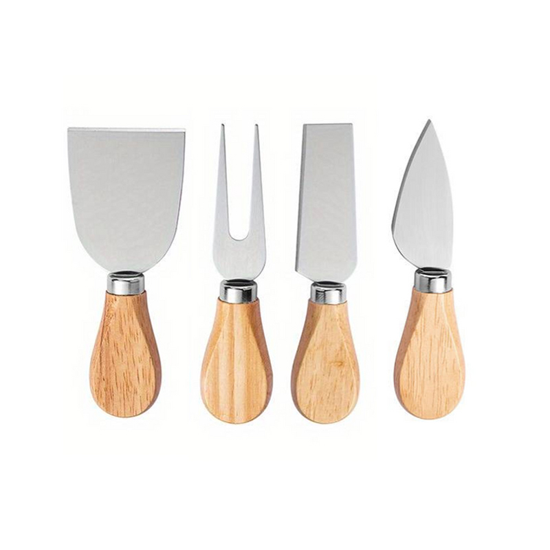 12 cm Metal Cheese Knife Cutter Slicer Set Pack of 4 with Wooden Handle