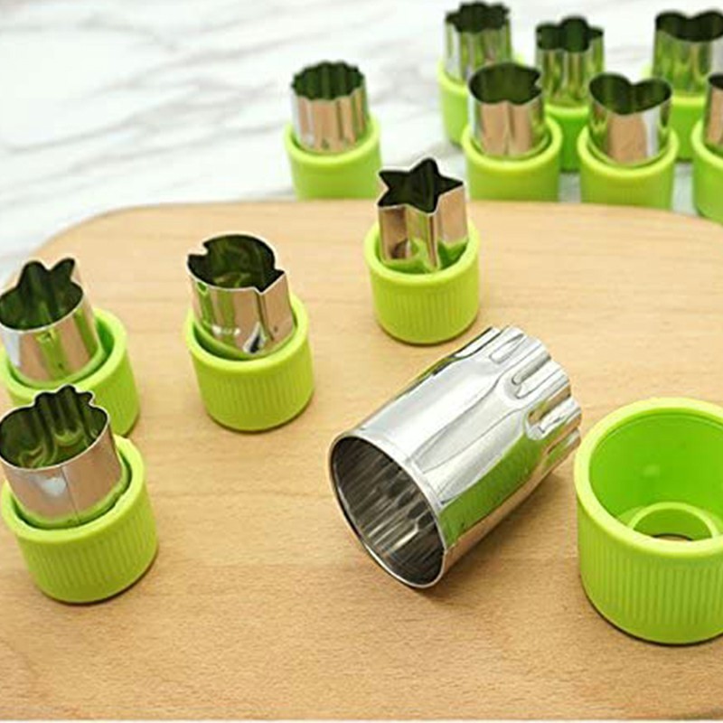 12 pcs Fruit Vegetable Cutter Cookie Stamps Mold Sets - Green