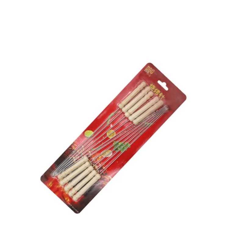 12pcs Metal BBQ Kebab Skewer Sticks Wooden Handle  30 cm