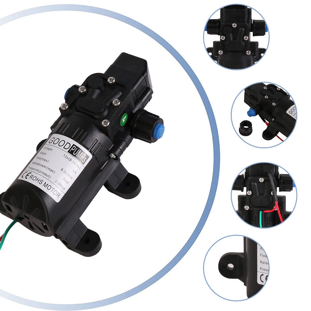 12V High Pressure Water Pump Diaphragm Self Priming 6L/Min RV Caravan