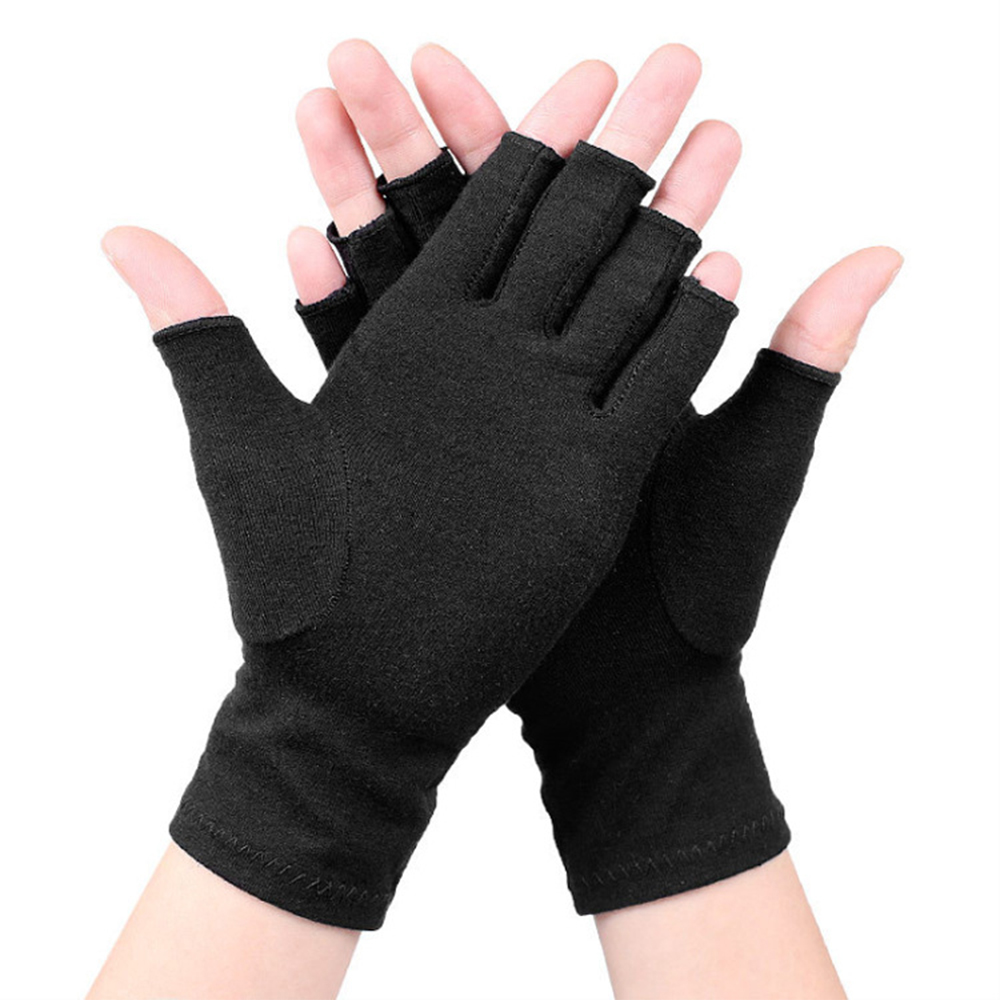 1 Pair Fingerless Gloves Compression Gloves Arthritis Pain Relief - Black M