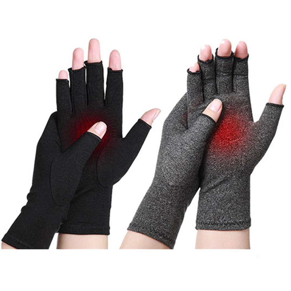 1 Pair Fingerless Gloves Compression Gloves Arthritis Pain Relief - Black M