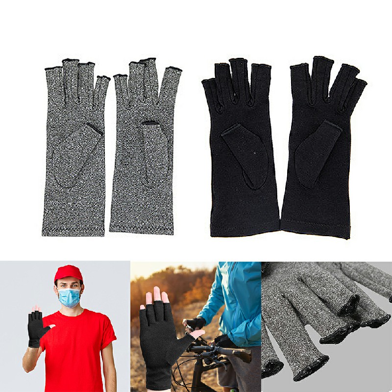 1 Pair Fingerless Gloves Compression Gloves Arthritis Pain Relief - Black M