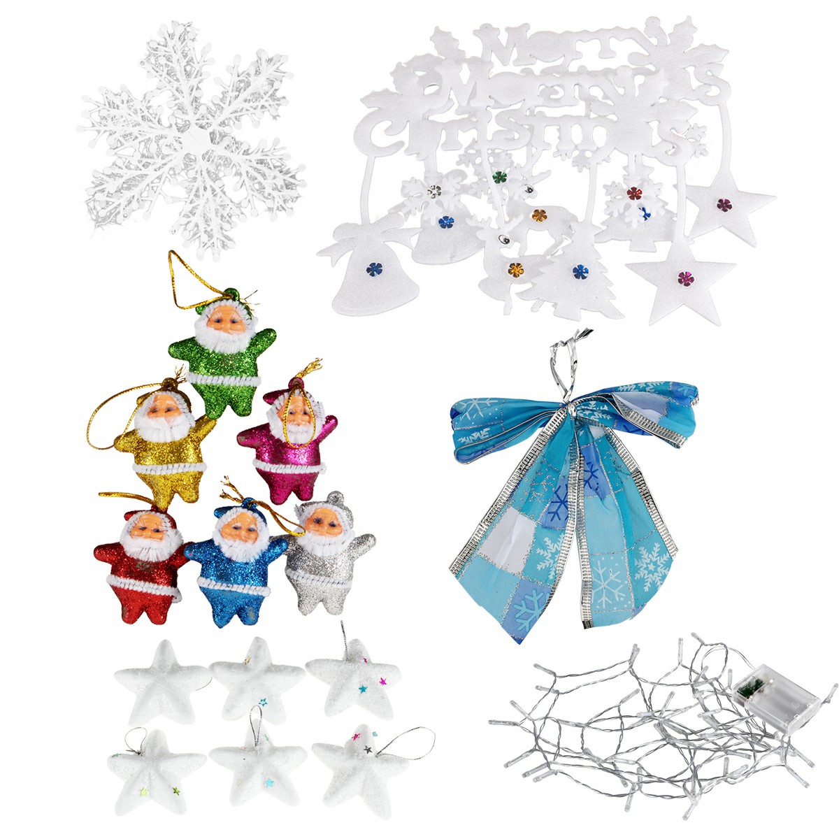 1 Set Christmas Xmas Word Plate Bowknot LED Light Snowflake Star Santa Decor Kit - Combination 2