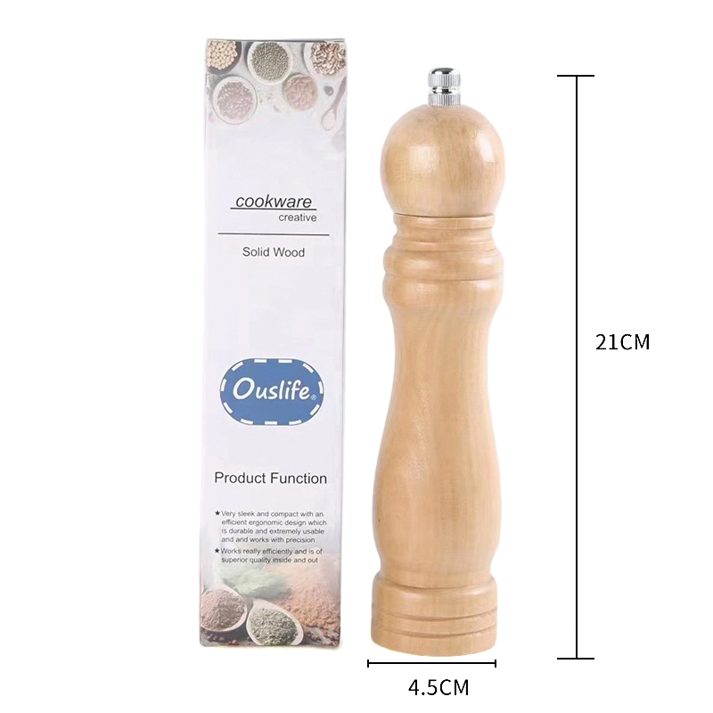 21cm Wooden Salt and Pepper Grinder Herb Mill Spice Grinder for Kitchen Restaurant