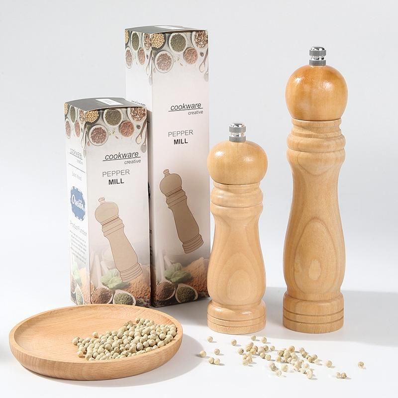21cm Wooden Salt and Pepper Grinder Herb Mill Spice Grinder for Kitchen Restaurant