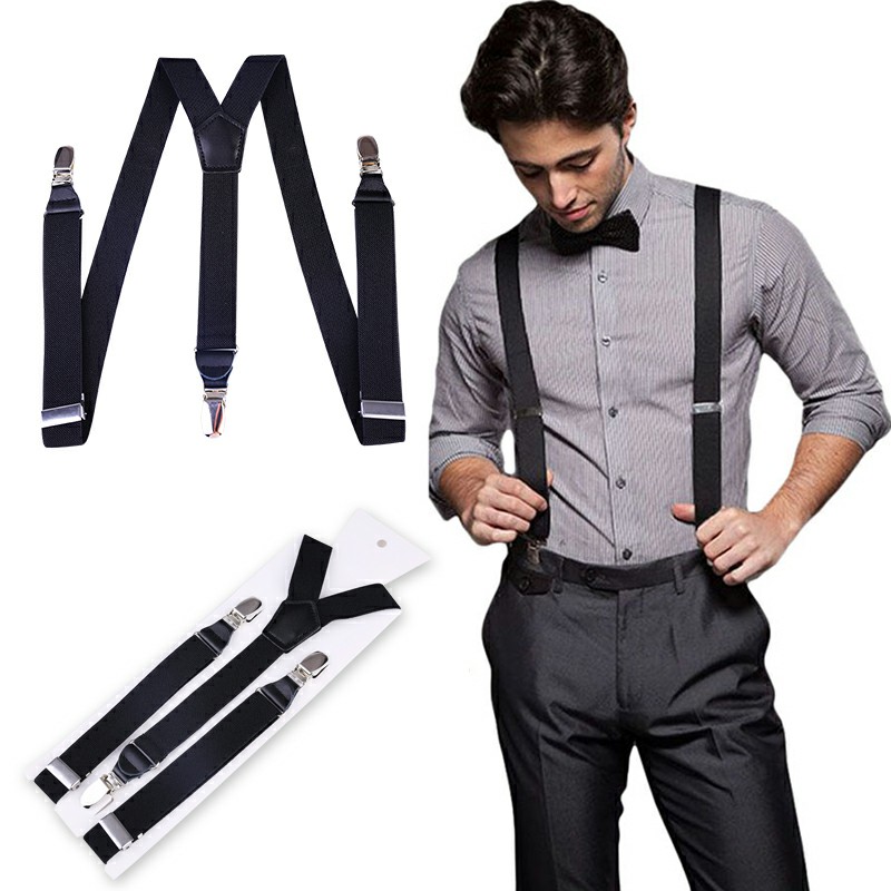 25mm Wide Heavy Duty Suspenders Adjustable Unisex Trousers - Black