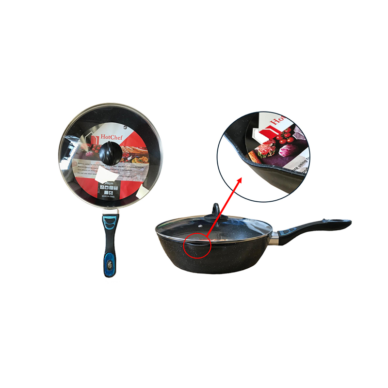 28 cm Speckled Frying Pan with Deep Base and Glass Lid  - Random Colour