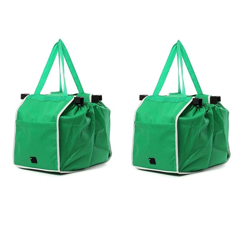 2 pcs Supermarket Shopping Bag Trolley Foldable Reusable Grocery Grab Clips Bag