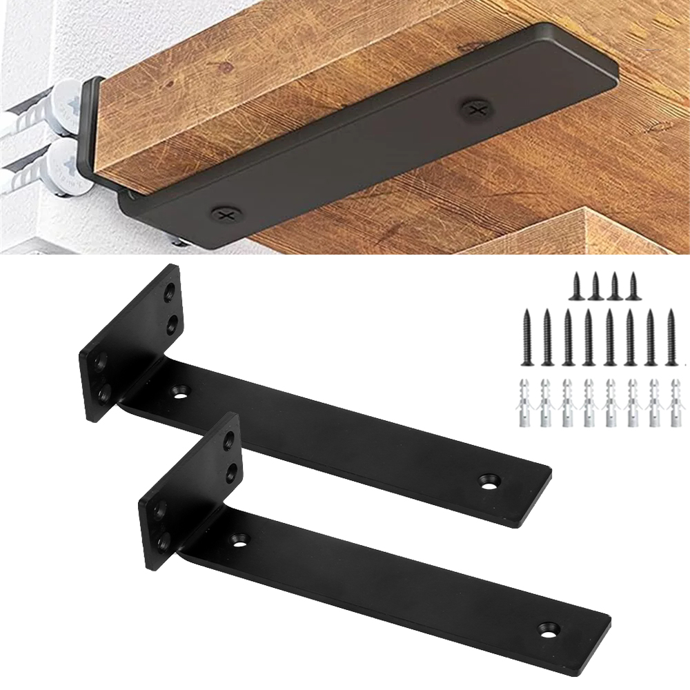 2 x 20CM Heavy Duty Floating Shelf Brackets Metal Mounting Brackets for Support Wall Hanging