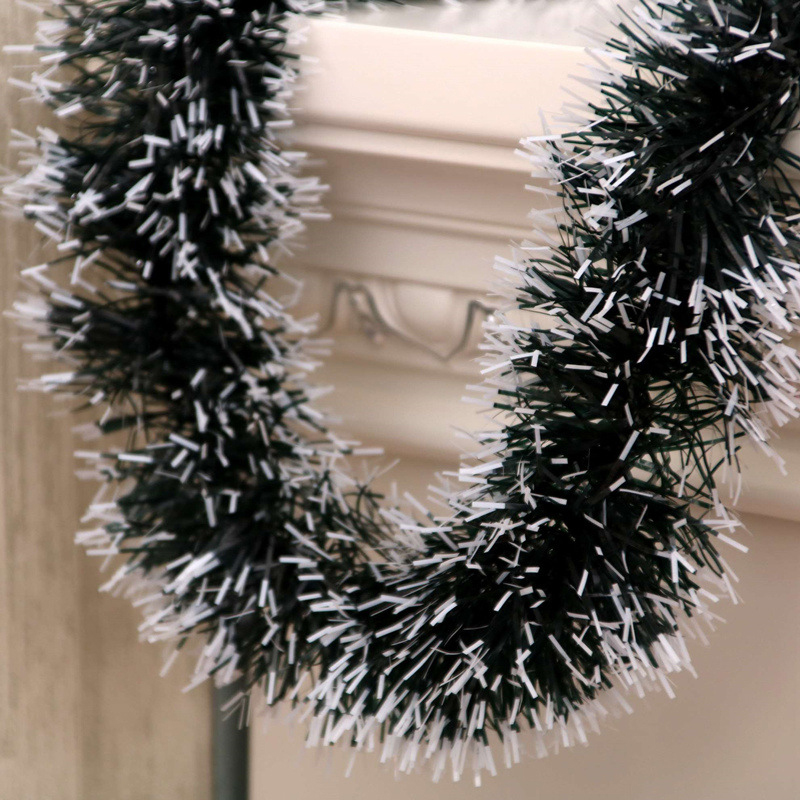 2M Luxury Christmas Tree Garland Dark Green Tinsel with Coloured Ends