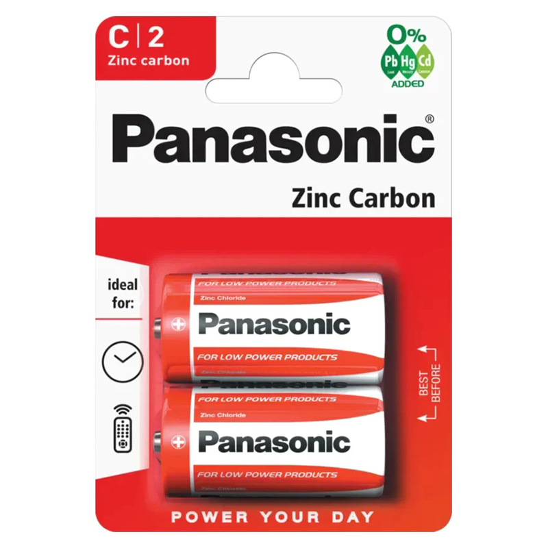 2x Zinc Carbon C Batteries Zinc Carbon R14 1.5V Battery PANAR14RB2