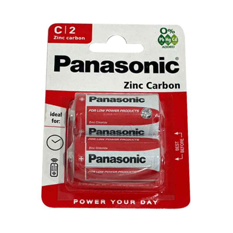 2x Zinc Carbon C Batteries Zinc Carbon R14 1.5V Battery PANAR14RB2
