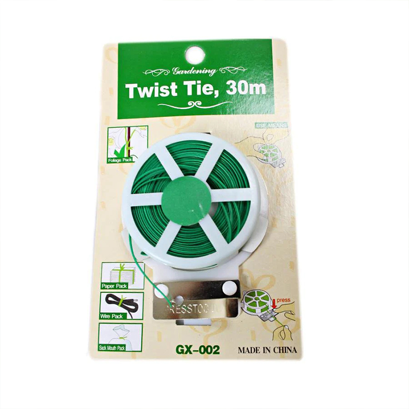 30m Green Twist Tie Plastic Coated Garden Wire with Cutter