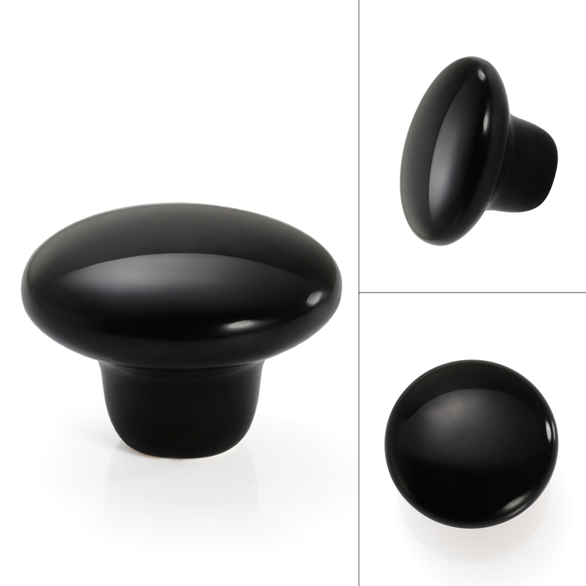 38mm Ceramic Single Hole Cupboard Handles Drawer Pulls Kitchen Cabinet Knobs - Black