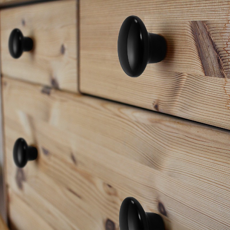 38mm Ceramic Single Hole Cupboard Handles Drawer Pulls Kitchen Cabinet Knobs - Black