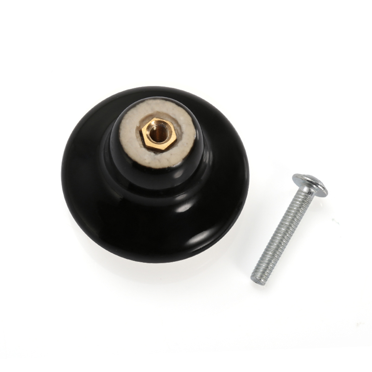 38mm Ceramic Single Hole Cupboard Handles Drawer Pulls Kitchen Cabinet Knobs - Black