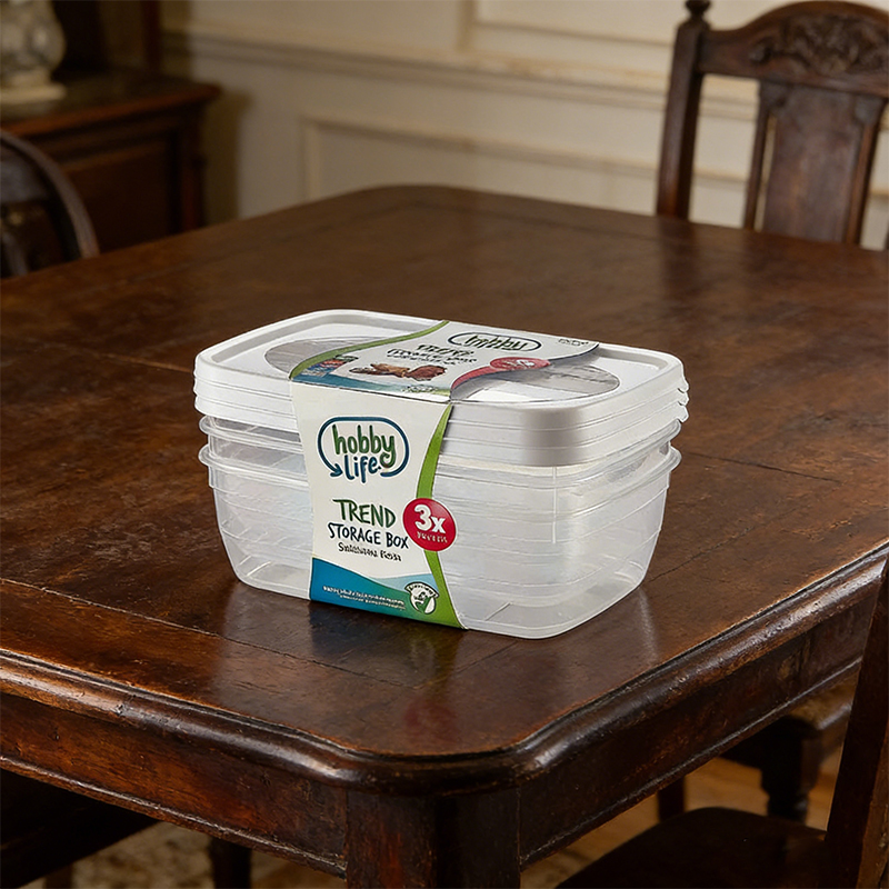 3PCS 2L Rectangular Plastic Food Storage Container for Home Kitchen Random Colours