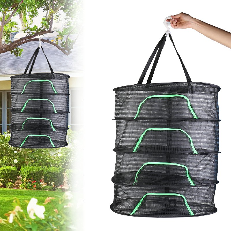 4-Layer Hanging Drying Rack Herb Drying Net Mesh Foldable Dryer for Hydroponic Plants and Herbs