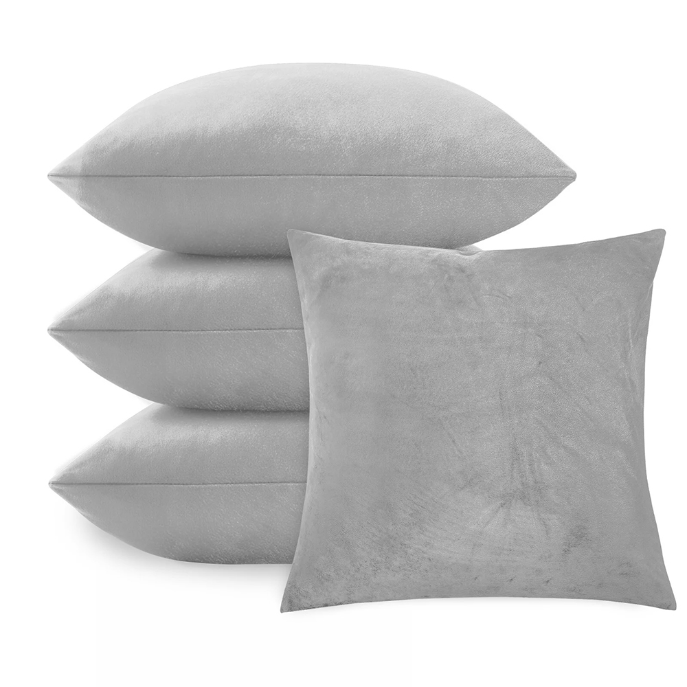 4 Pack Velvet Cushion Cover Square Pillow Decor Bed Sofa Cushion Cover 45x45cm - Light Grey