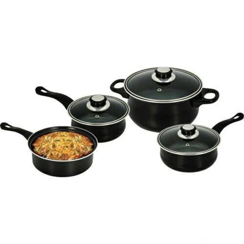 4 pcs Carbon Steel Non Stick Cookware Pan Set with Glass Lid