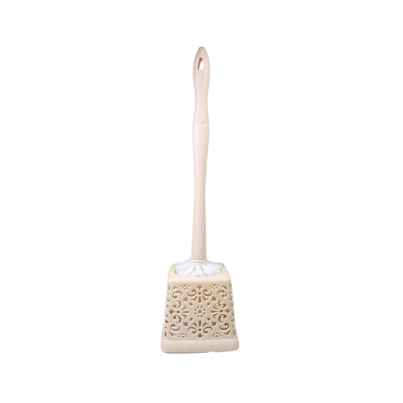 50cm Bathroom Toilet Brush with Lace Style Plastic Holder - Random Colour