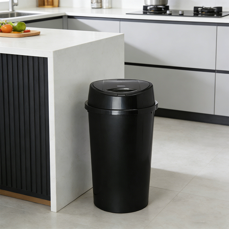 50L Black Kitchen Bin Plastic Round Dustbin Rubbish Bin for Home Kitchen Restaurant