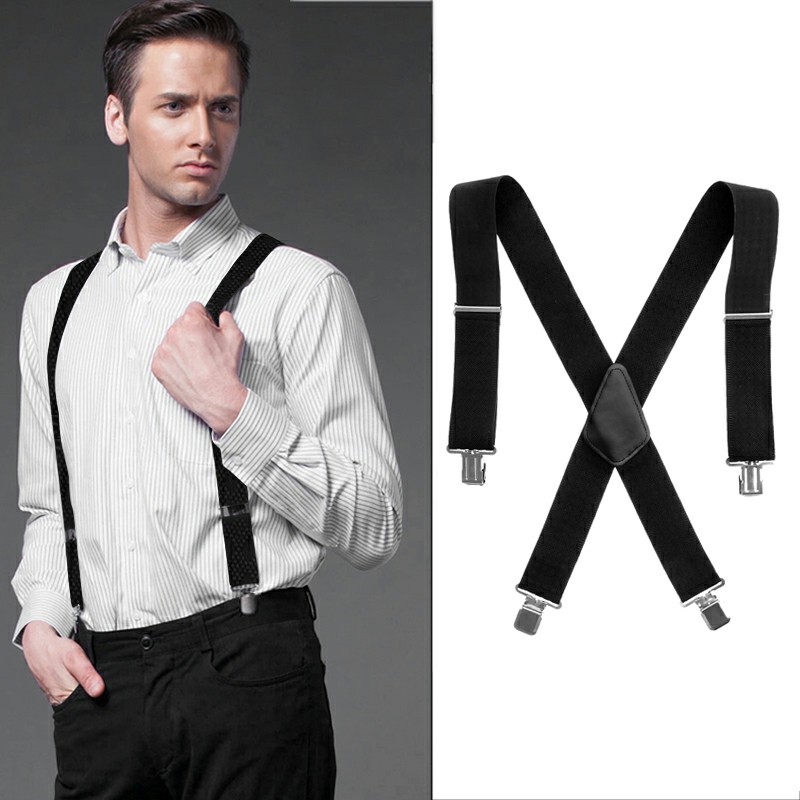 50MM Adjustable Grid Plain Mens Braces Suspenders Heavy Duty Trouser Elastic UK