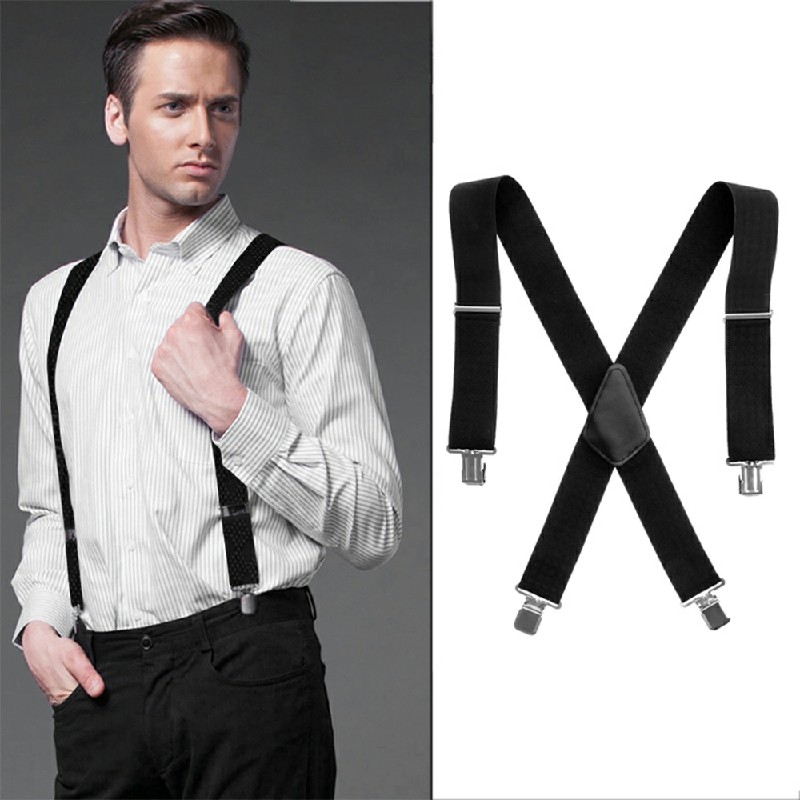50MM Adjustable Grid Plain Trouser Braces Suspenders Elastic Stratch Band - Black