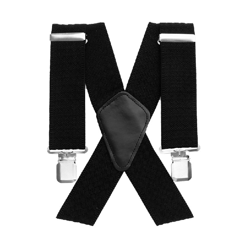 50MM Adjustable Grid Plain Trouser Braces Suspenders Elastic Stratch Band - Black