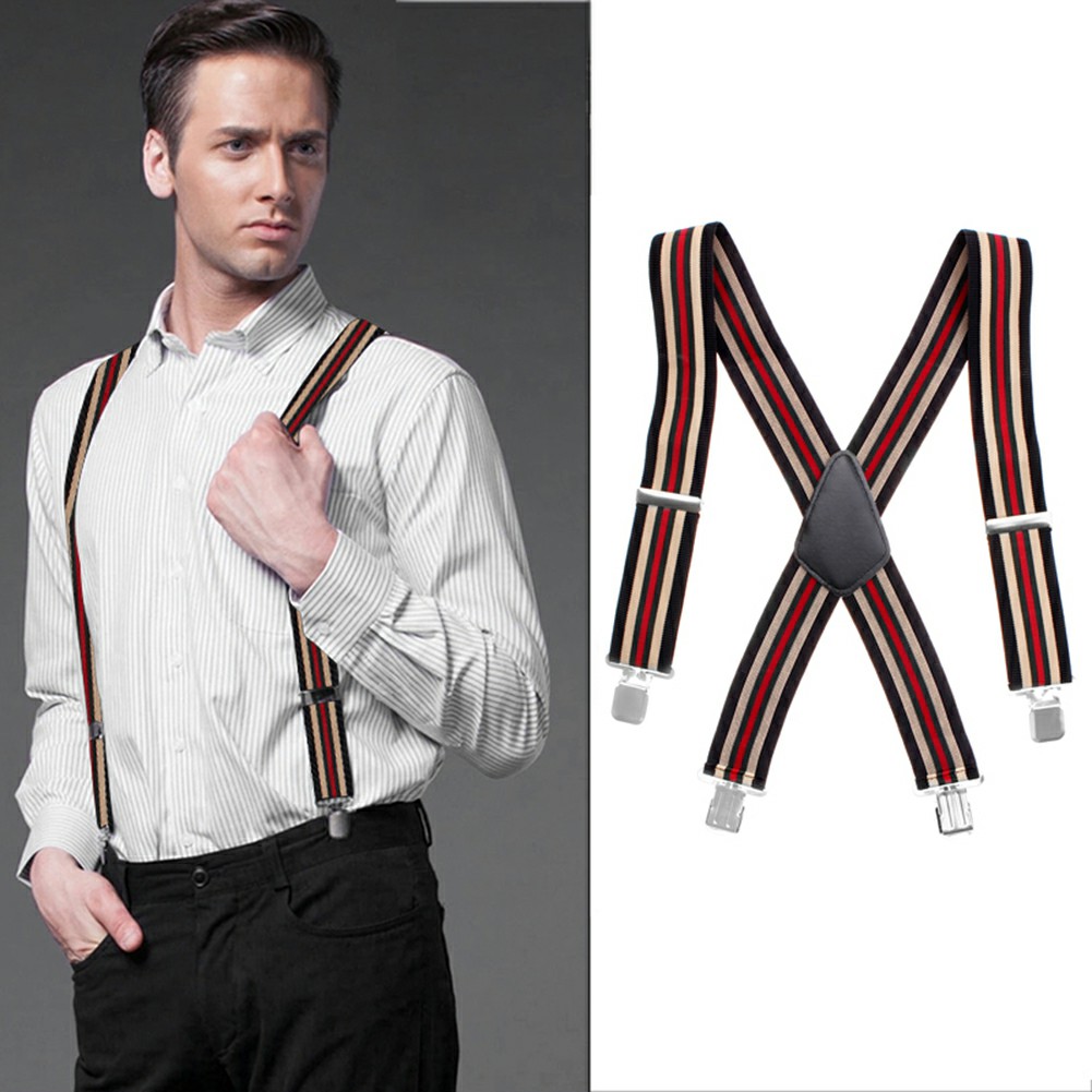 50MM Adjustable Stripe Plain Mens Braces Suspenders Heavy Duty Trouser Elastic