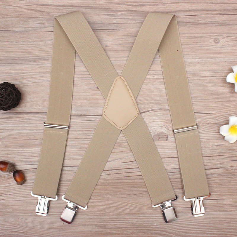 50MM Width Adjustable Elastic Men Suspenders - Khaki