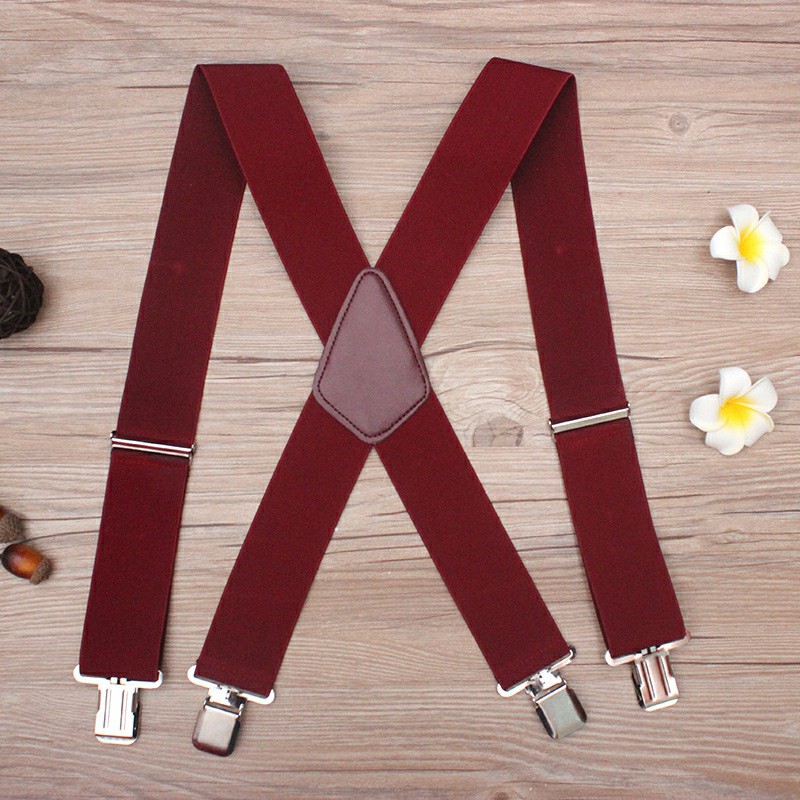 50MM Width Adjustable Elastic Men Suspenders - Wine Red