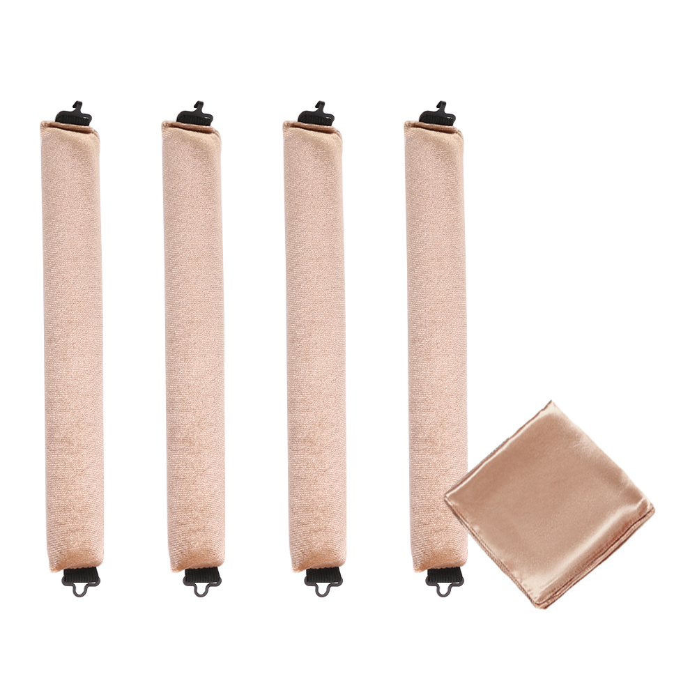 5pcs Overnight Heatless Hair Curler Blowout Rods Heatless Curls Flexi Rods with Silk Scarf for All Hair Types - Khaki