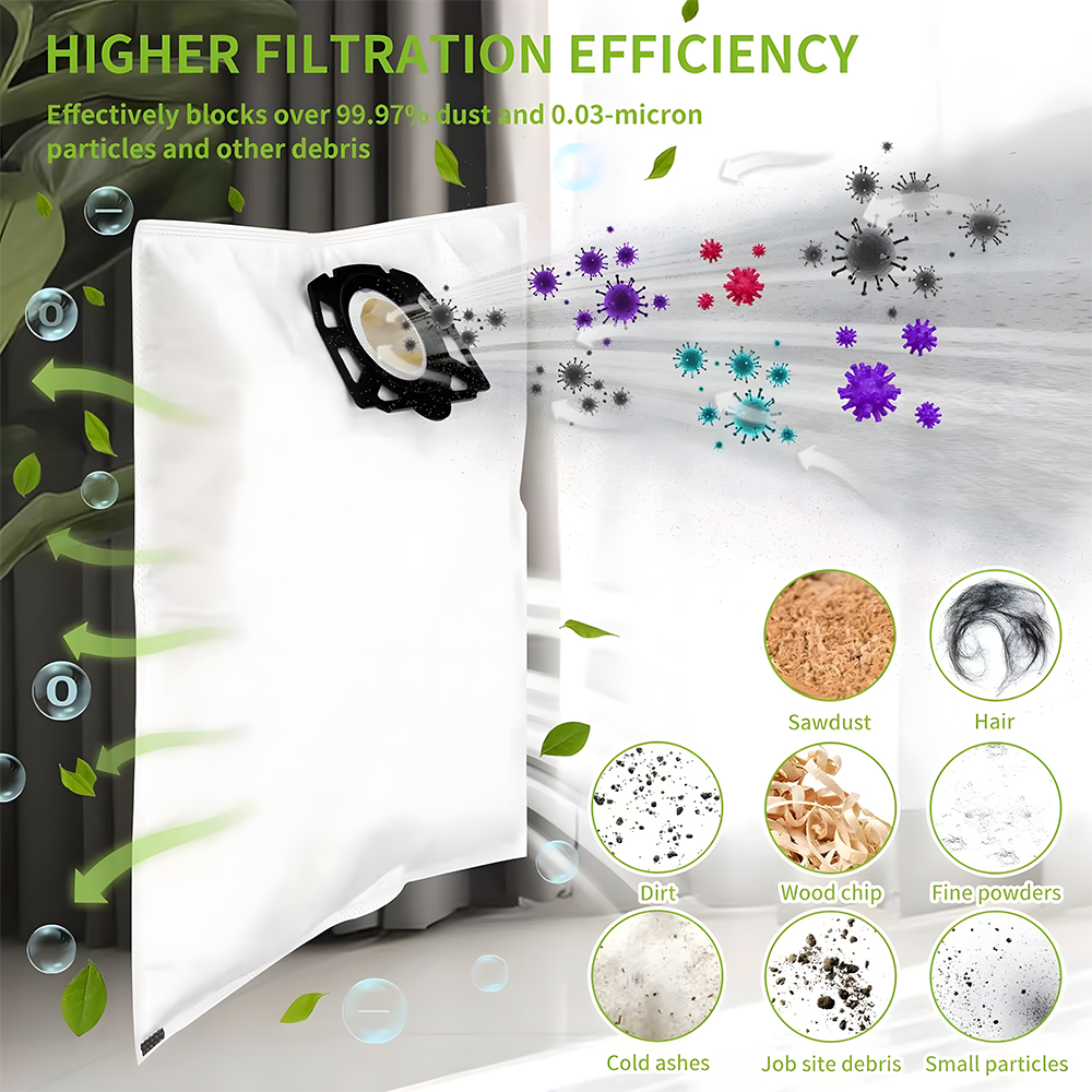 6 Pack Fleece Fabric Dust Bags Compatible with Karcher WD4 Wet Dry Vacuums