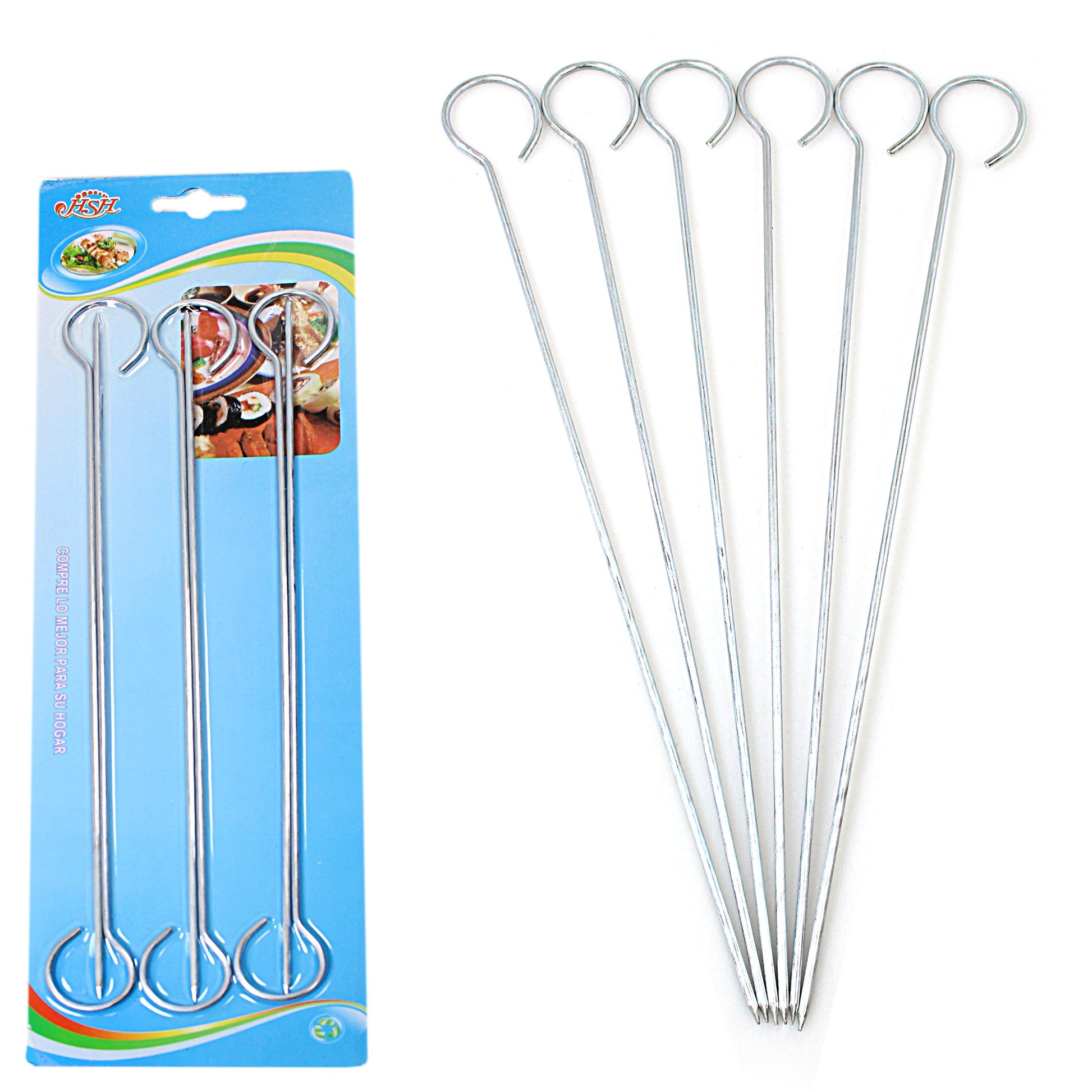 6 Pack Metal BBQ Skewers Kebab Sticks 25cm