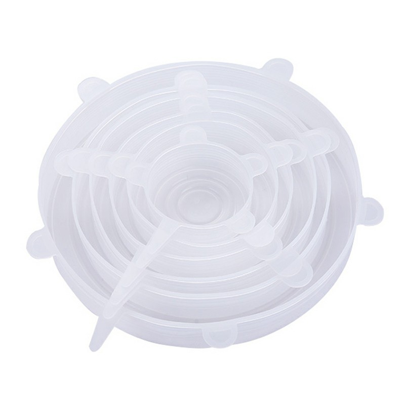 6 pcs Magic Silicone Stretch Lid Reusable Wrap Covers Microwave Oven Compatible - Clear