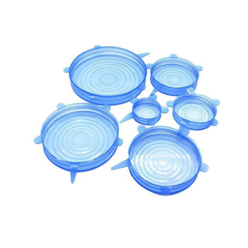 6pcs Microwave Safe Silicone Stretch Lids Flexible Bowl Covers - Transparent Blue