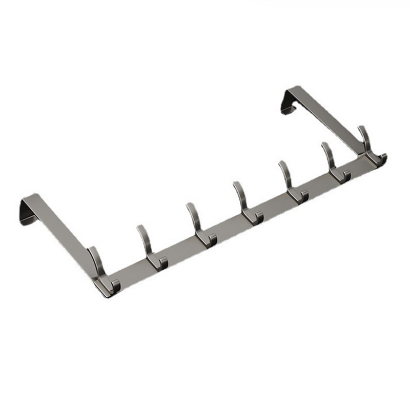 7 Hooks Over The Door Hook Hanger Coat Rack for Clothes Hat Towel - Grey