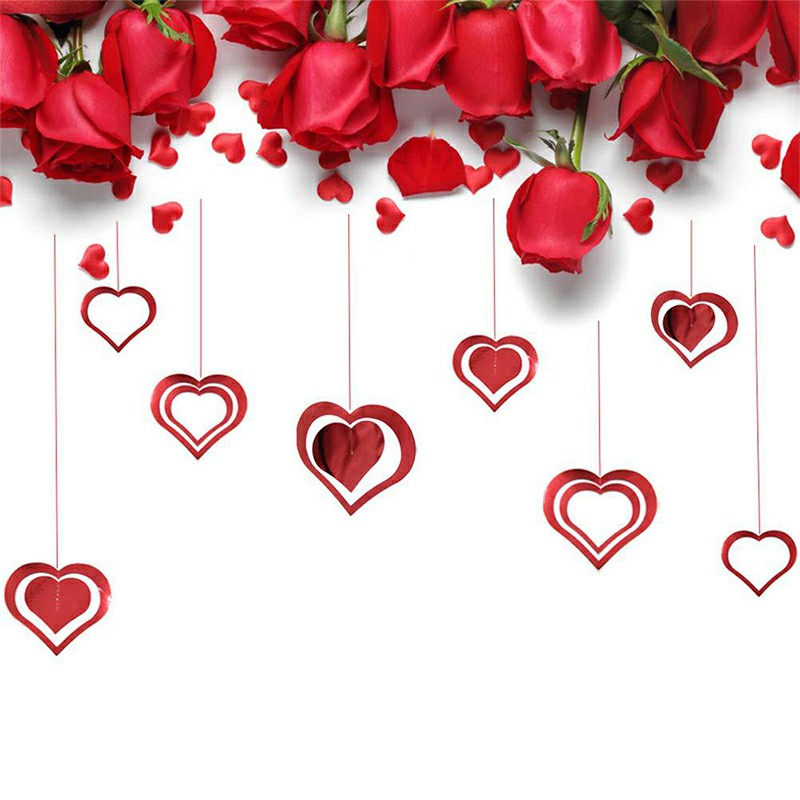 7 pcs Wedding Heart Garland Hanging Embellishments Glitter Hollow Out Love Ornament DIY Heart Tags Cards Pendant