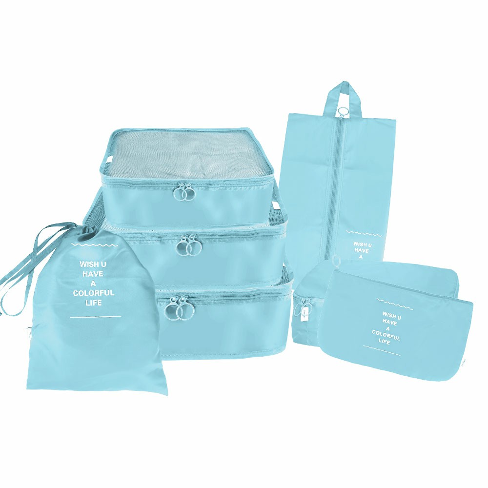7pcs Waterproof Travel Storage Bags Clothes Packing Cube Luggage Organiser Pouch - Blue