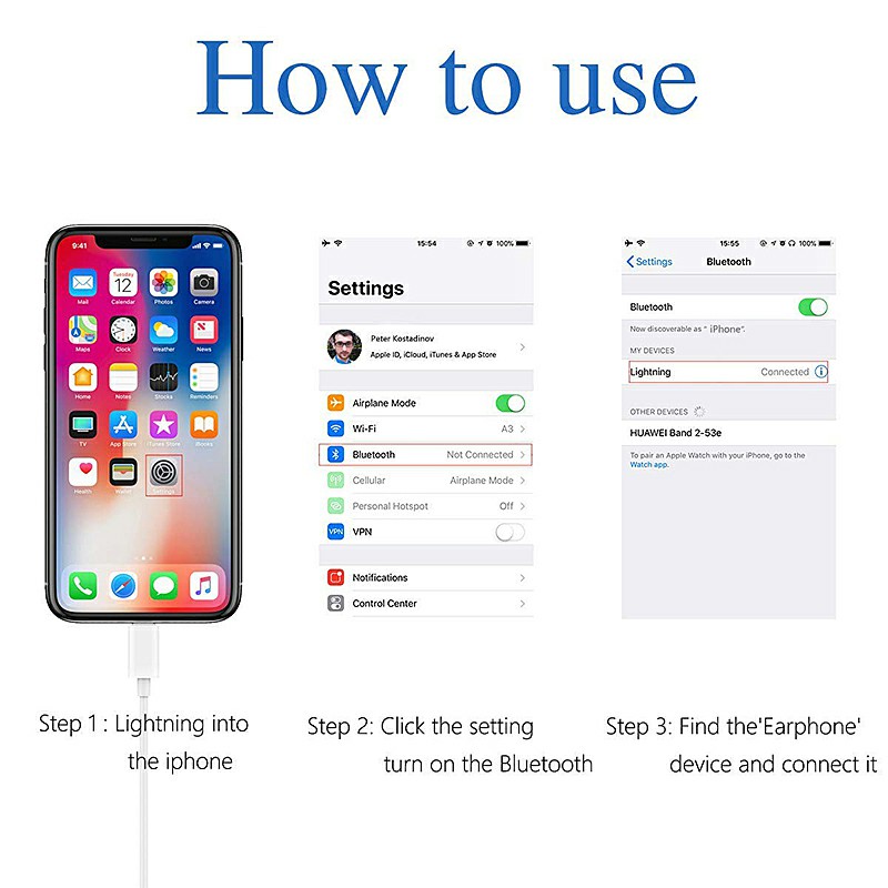8 Pin to 3.5mm Headphone Bluetooth Jack Audio Adapter