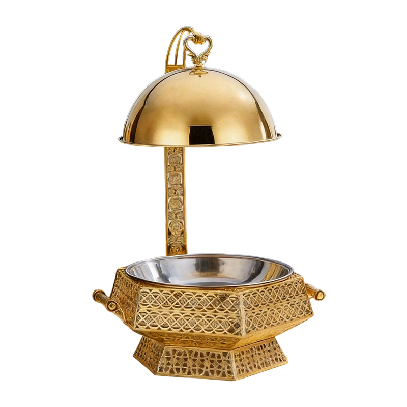 8L Buffet Banquet Chafing Dish with Lid Gold Hexagonal Design Buffet Food Warmers Fancy Elegant Cheffing Dishes for Weddings Party