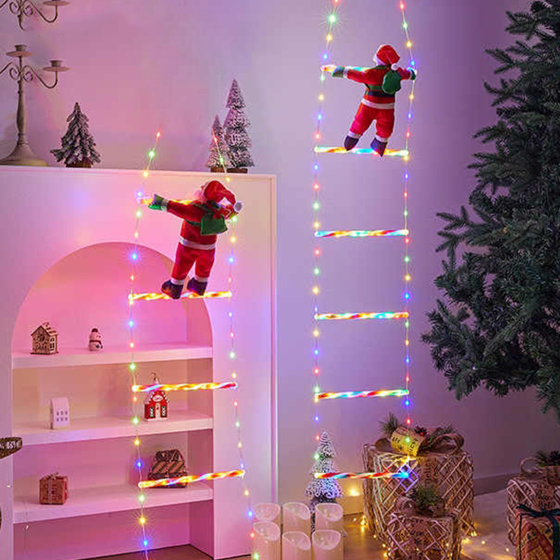 97cm Christmas Multicolour Lights Santa Claus Climbing Candy Cane Ladder